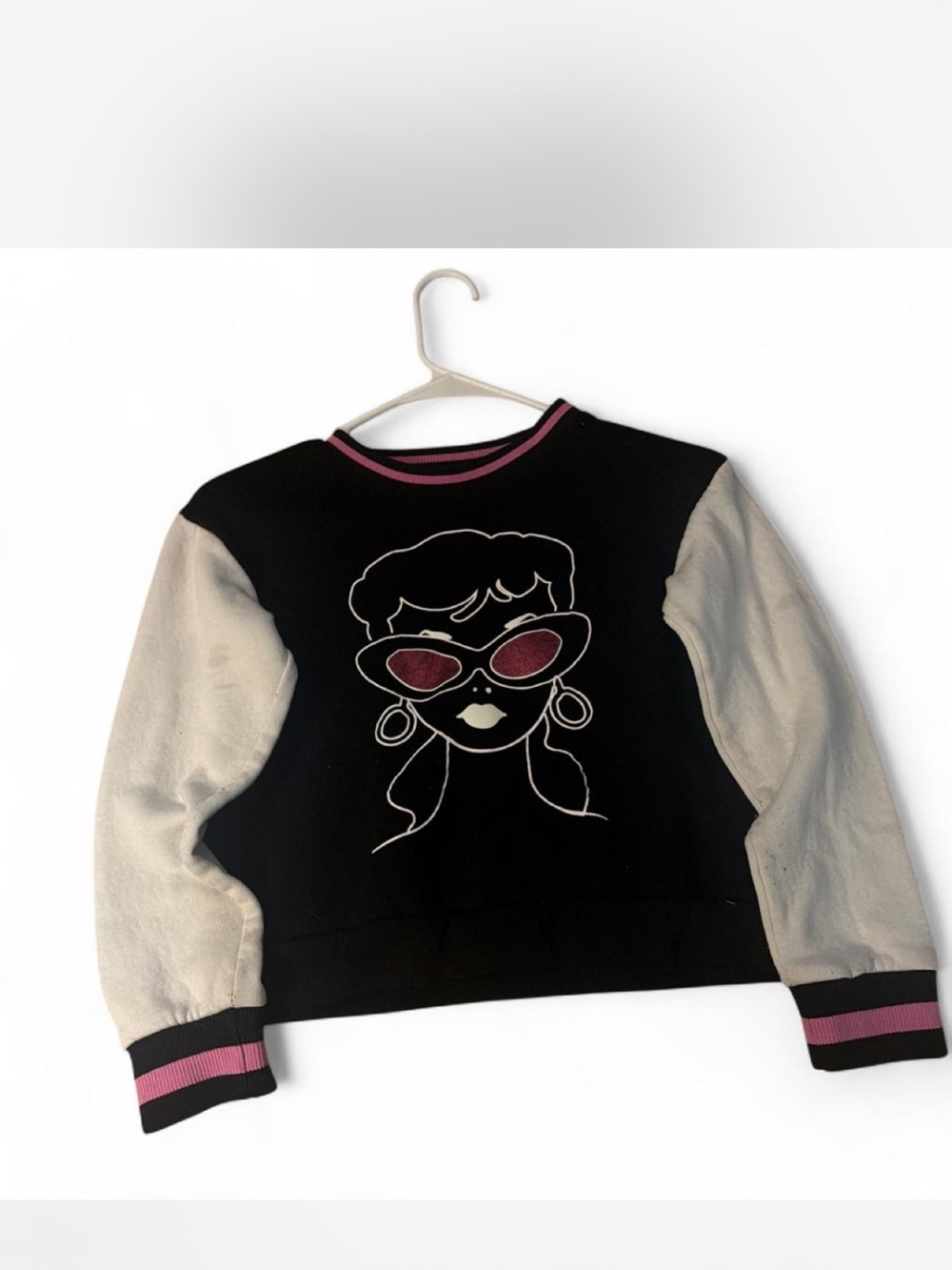 Barbie Black Sweatshirt with Cream Sleeves and Pink Trim
